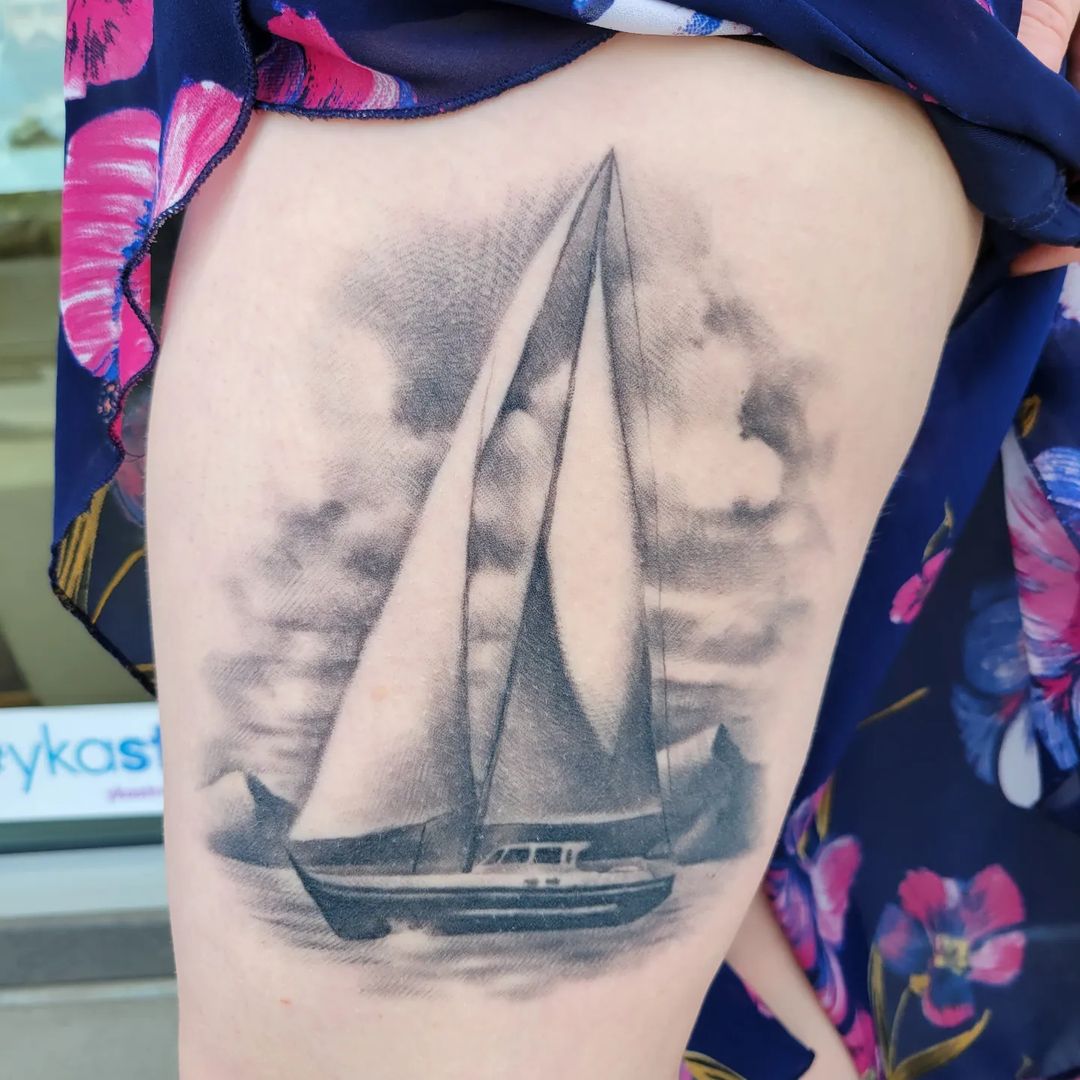 Black and Grey Boat Tattoo â€” Clay Walker