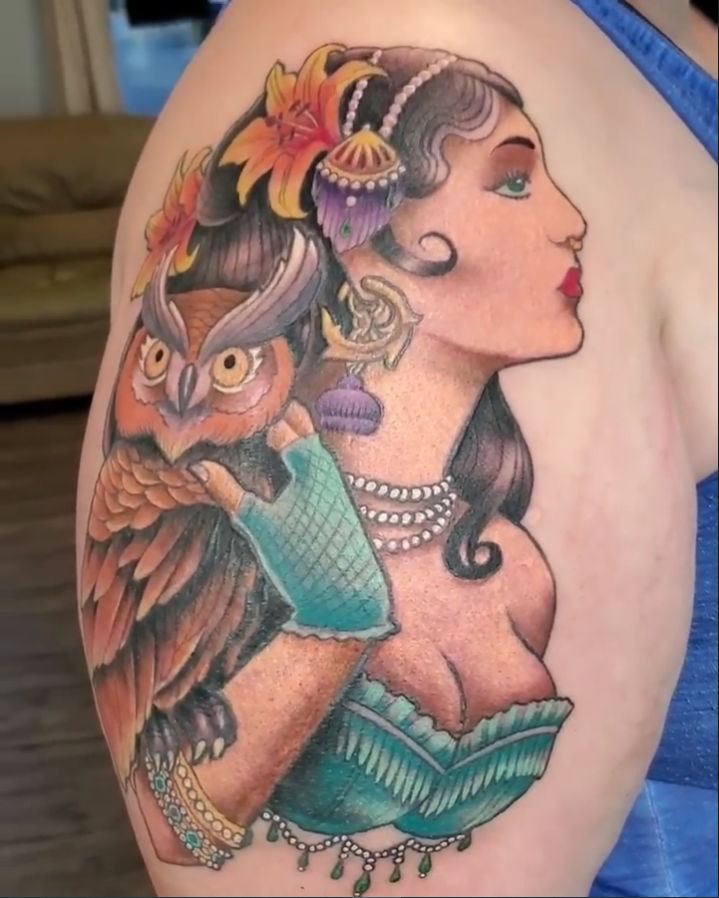 Gypsy Owl Shoulder Tattoo â€” Clay Walker