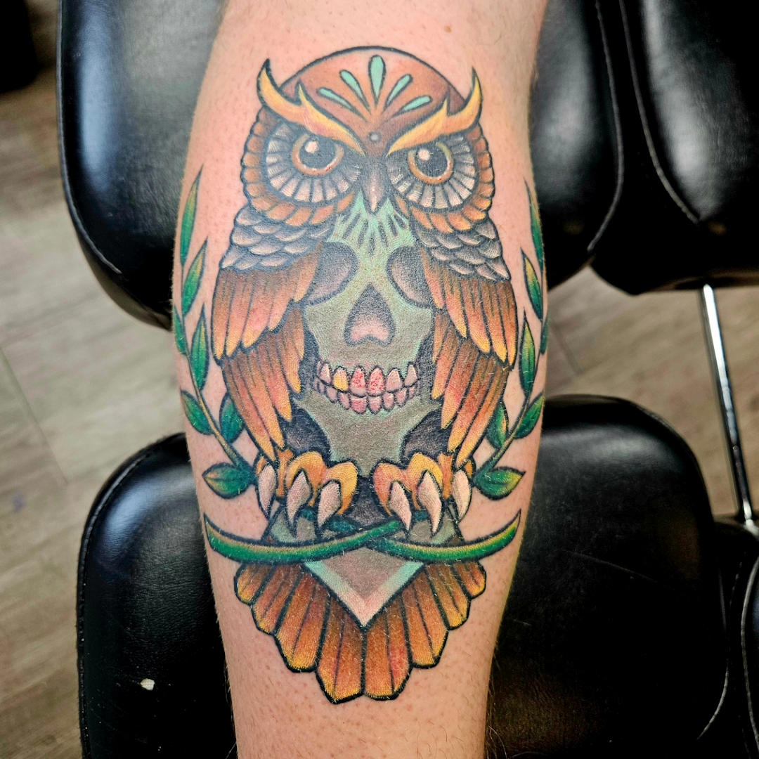 Owl Tattoo on Calf — Clay Walker