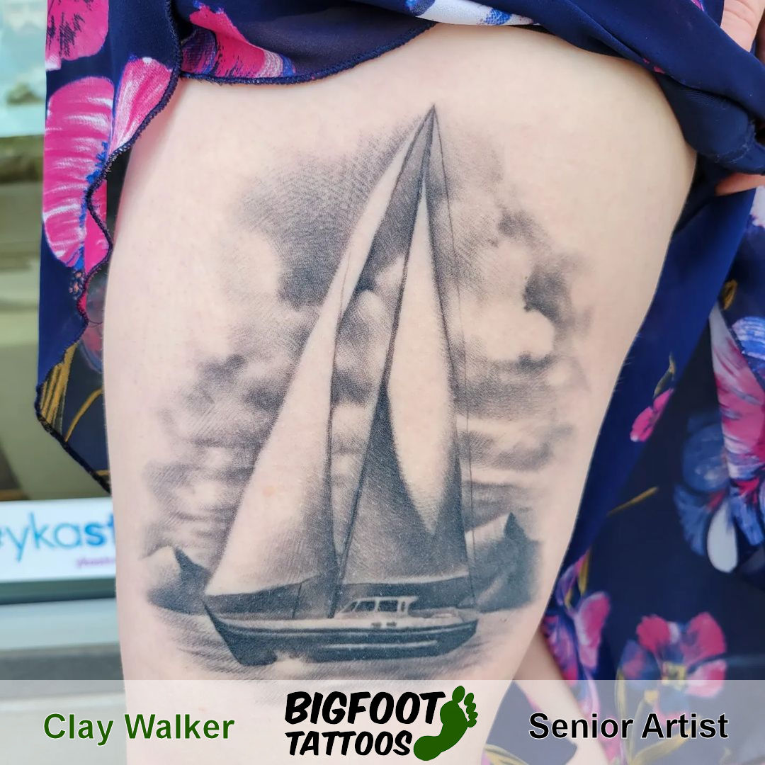 Black and Grey Boat Tattoo — Clay Walker