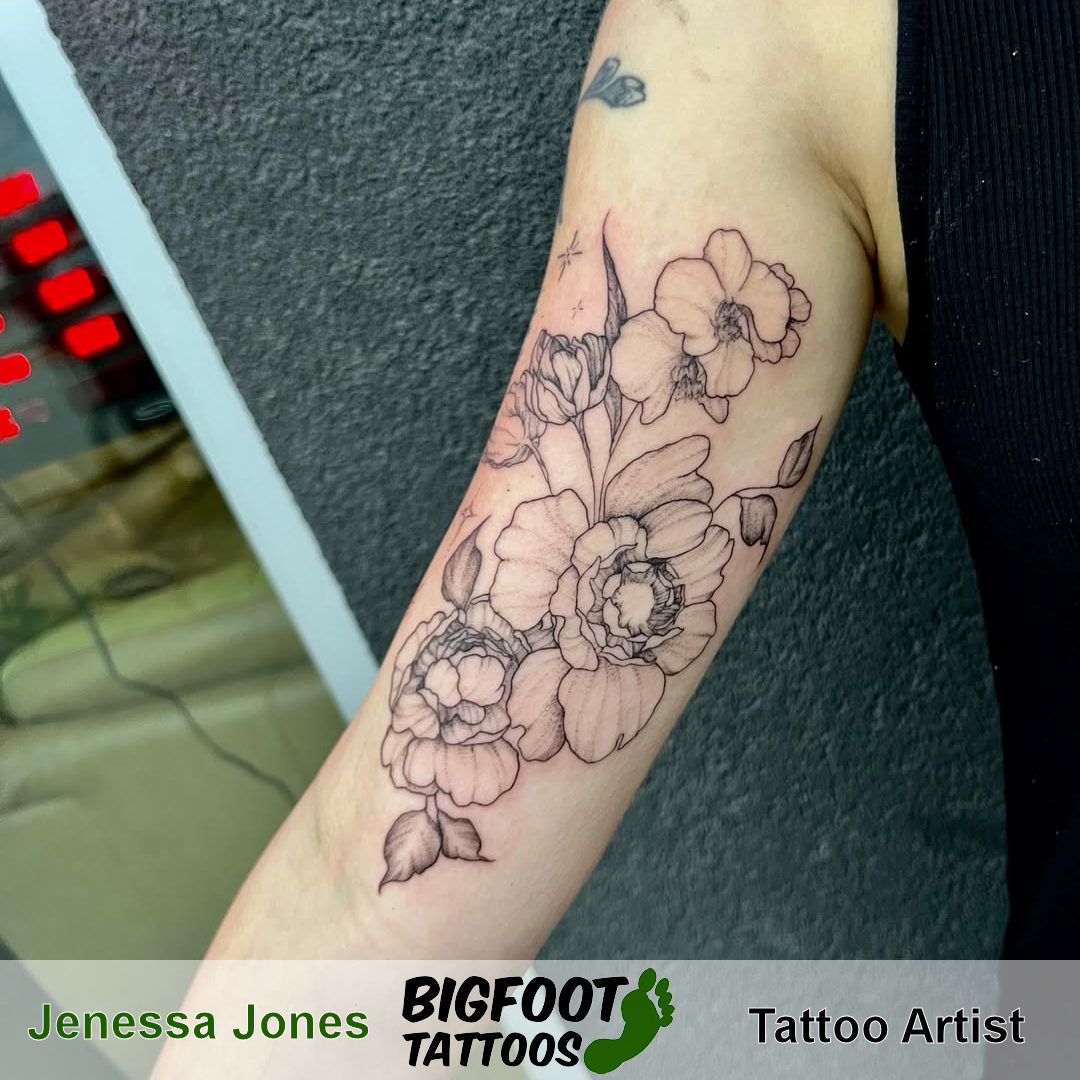 Fineline Floral Tattoo — Jenessa Jones